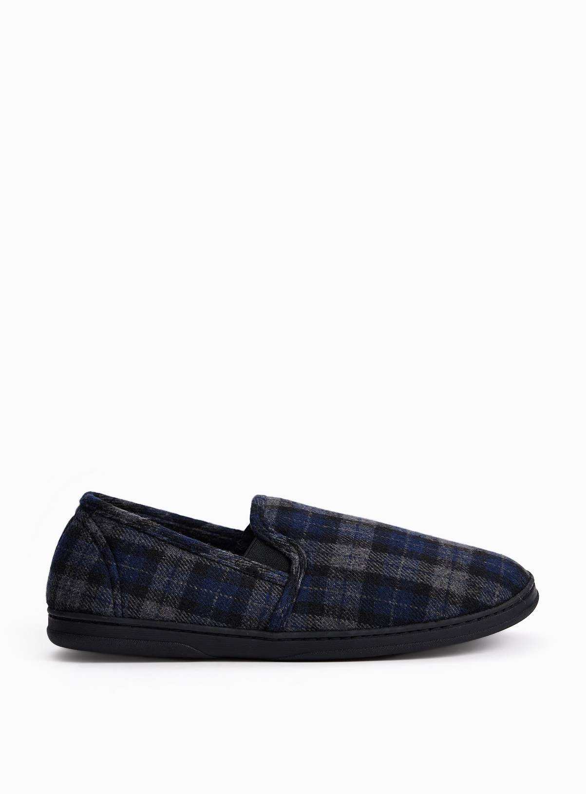 Black & Grey Checked Fur-Lined Slippers 12 - Image 2